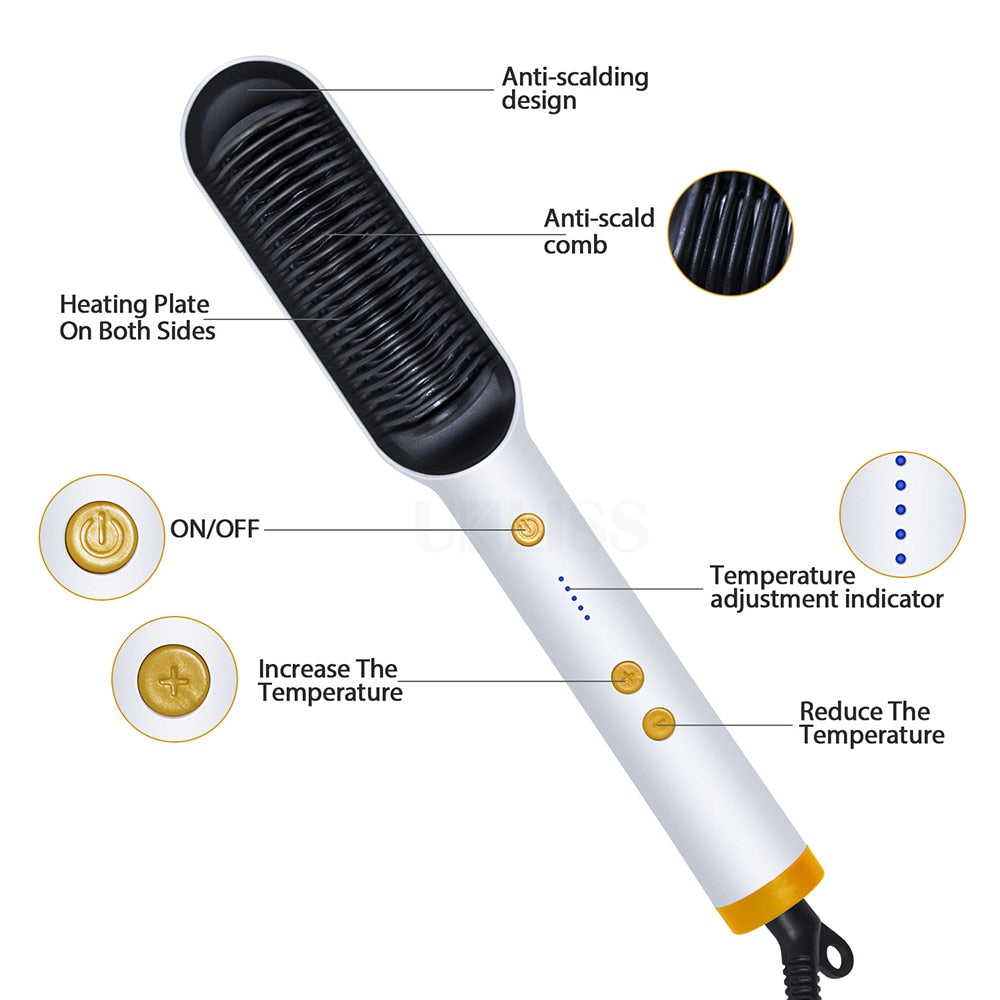 Professional Hair Straightener Brush Electric Hot Comb Curler Hair Iron Straightening Comb Men Beard Straightener Beard Brush