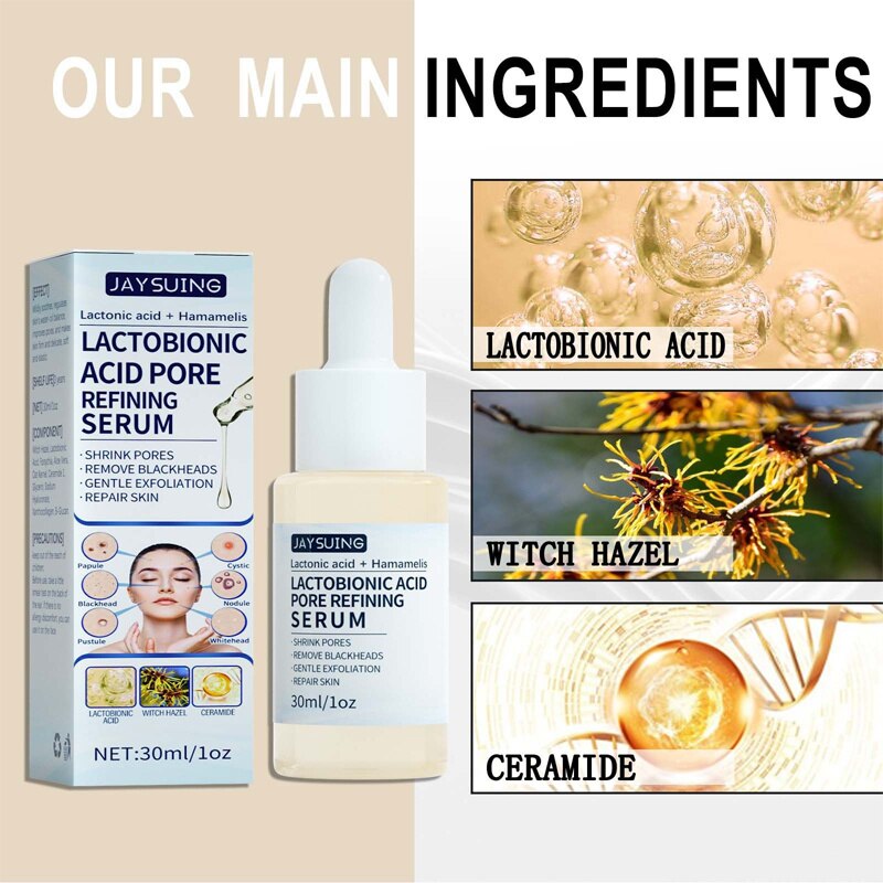 Lactobionic Acid Shrink Pores Face Serum Oil Control Removal Blackheads Acne Treatment Moisturizing Brighten Skin Care Products