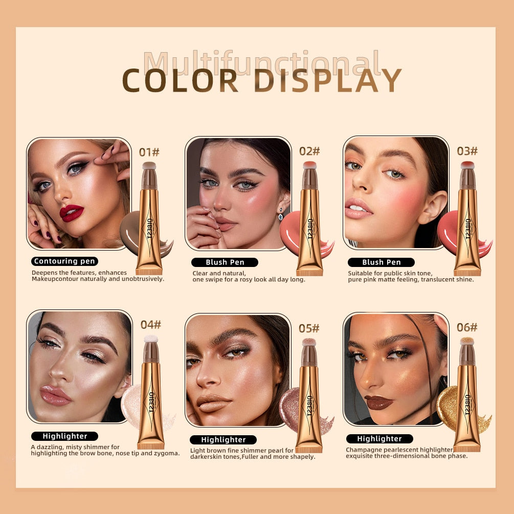 QIBEST Face Liquid Blusher Natural Cream Cheek Eye Tint Peach Blush Makeup Multi-use Stick Contour Blush Brighten Cheek Cosmetic