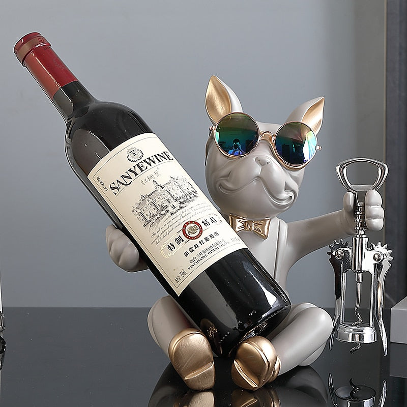 French Bulldog Wine Holder Nordic Live Room Sculpture office Dog Statue Table Decoration Dog Resin Statu Home Decor Ornament