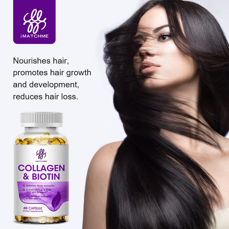 iMATCHME Biotin Vitamins with Collagen &amp; Keratin - Vitamin B1,B2,B3,B6,B7 Complex Healthy Nails &amp; Skin &amp; Hair Growth Supplement