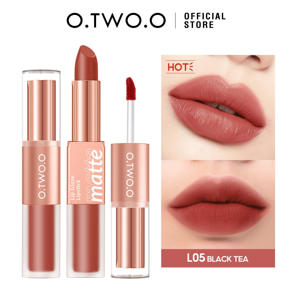 O.TWO.O Lipstick 12 Colors Lip Gloss 2 in 1 Lip Tint Waterproof Long -lasting Moisture Red Lip Matte Lipstick Make-up for Women