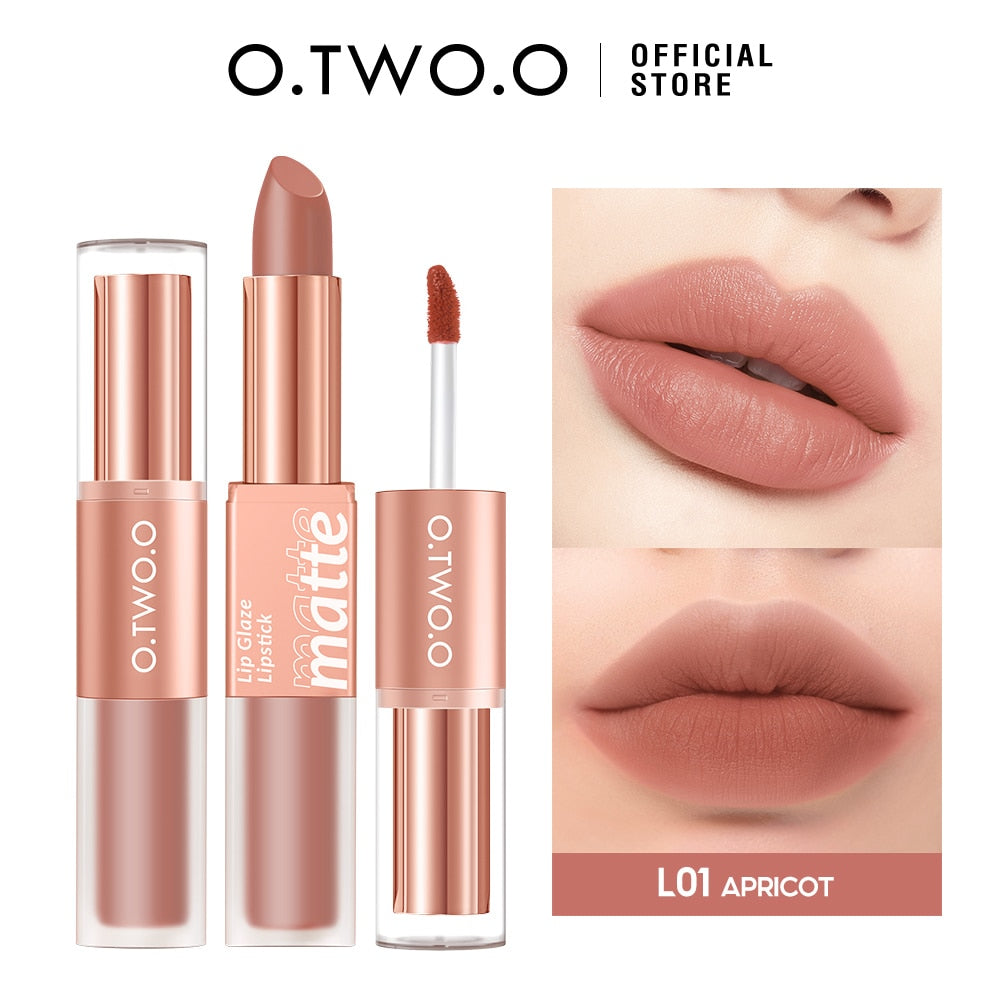 O.TWO.O Lipstick 12 Colors Lip Gloss 2 in 1 Lip Tint Waterproof Long -lasting Moisture Red Lip Matte Lipstick Make-up for Women