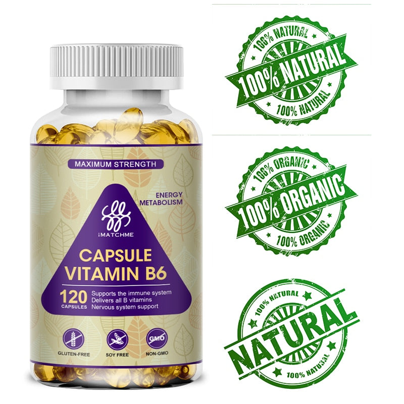 iMATCHME Vitamin B6 Capsules Boost Immune System Help Cardiovascular Health Brain Function Active Cells Protect Hair Health