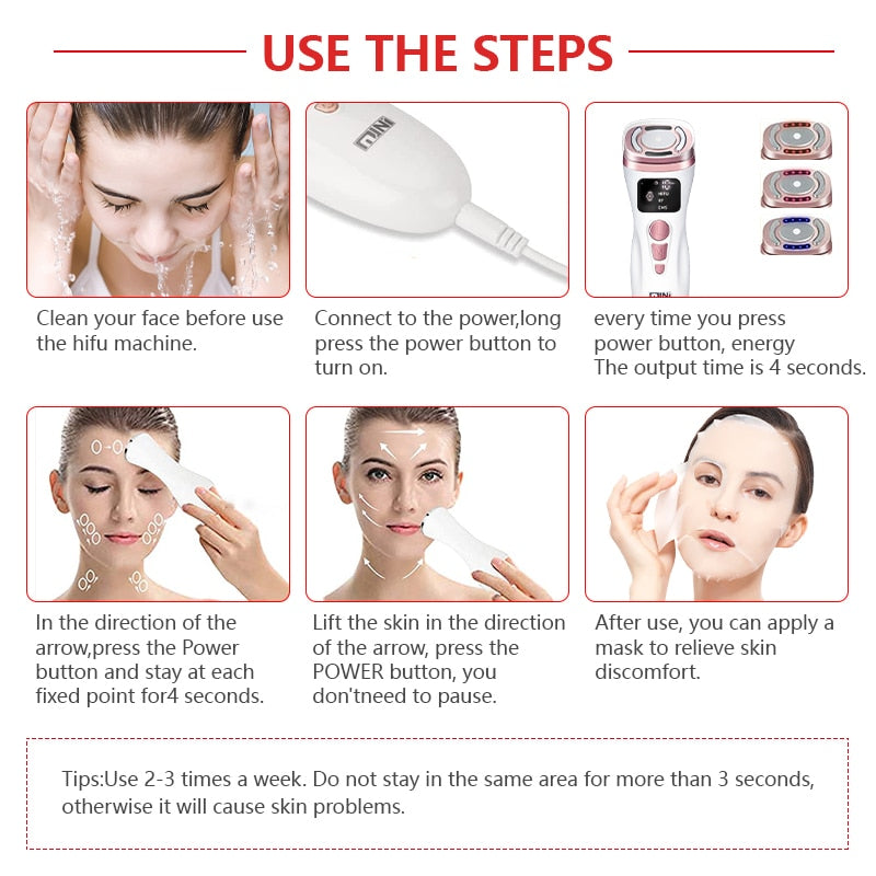 New Mini HIFU RF Ultrasonic Facial Machine EMS Micro Current Lifting Firming Lifting Wrinkle Skin Care Machine Massager