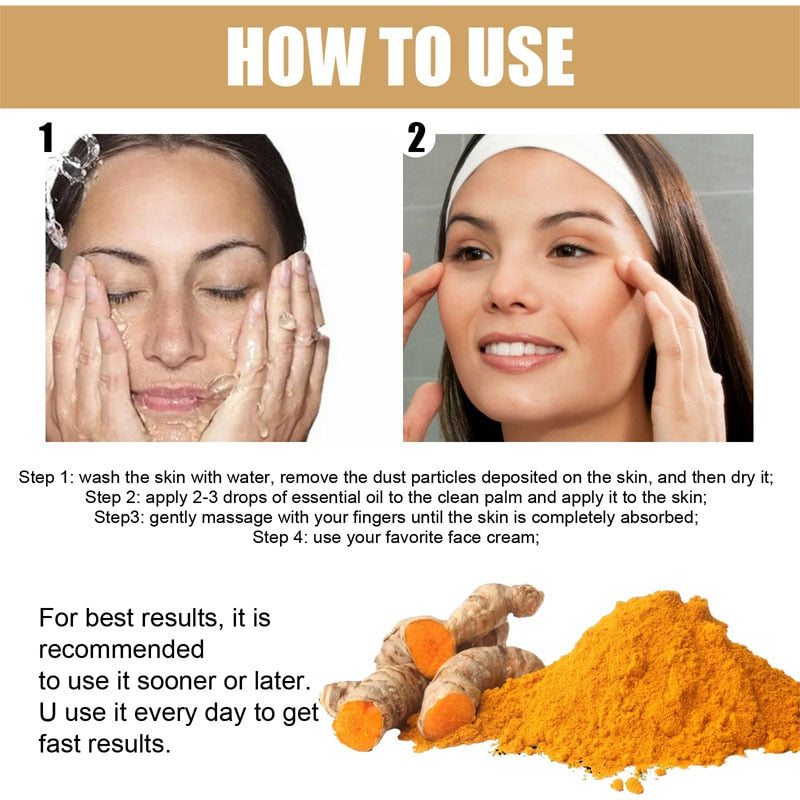 Turmeric Face Serum Lighten Spots Essential Oils Turmeric Oil Anti Aging Remove Dark Spots Pigmentation Corrector Skin Care 30ml