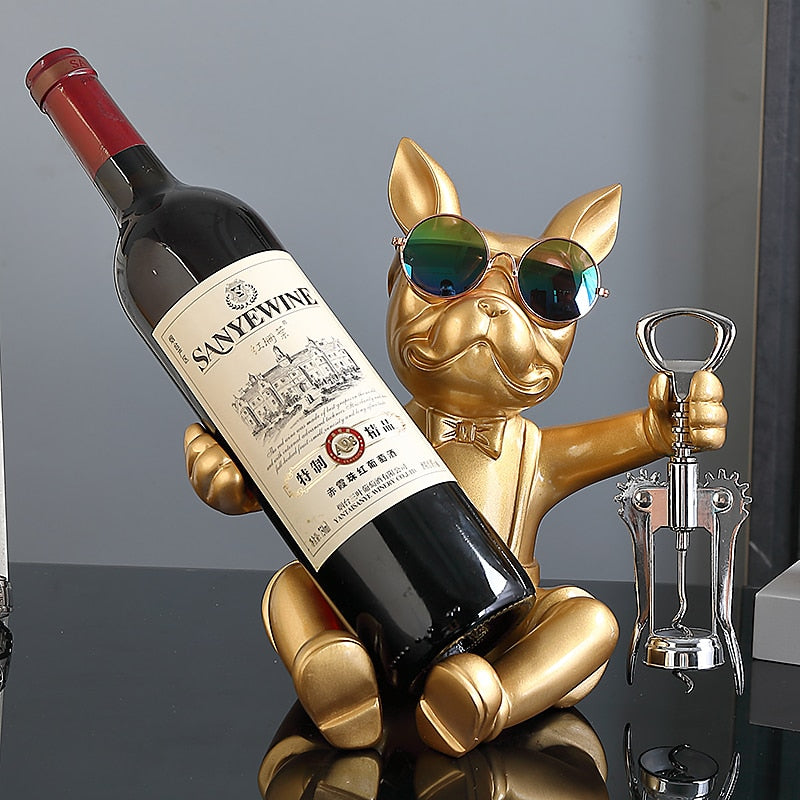 French Bulldog Wine Holder Nordic Live Room Sculpture office Dog Statue Table Decoration Dog Resin Statu Home Decor Ornament