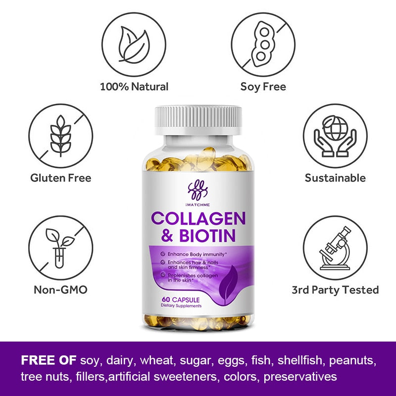 iMATCHME Biotin Vitamins with Collagen &amp; Keratin - Vitamin B1,B2,B3,B6,B7 Complex Healthy Nails &amp; Skin &amp; Hair Growth Supplement