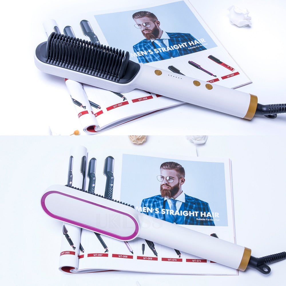 Professional Hair Straightener Brush Electric Hot Comb Curler Hair Iron Straightening Comb Men Beard Straightener Beard Brush