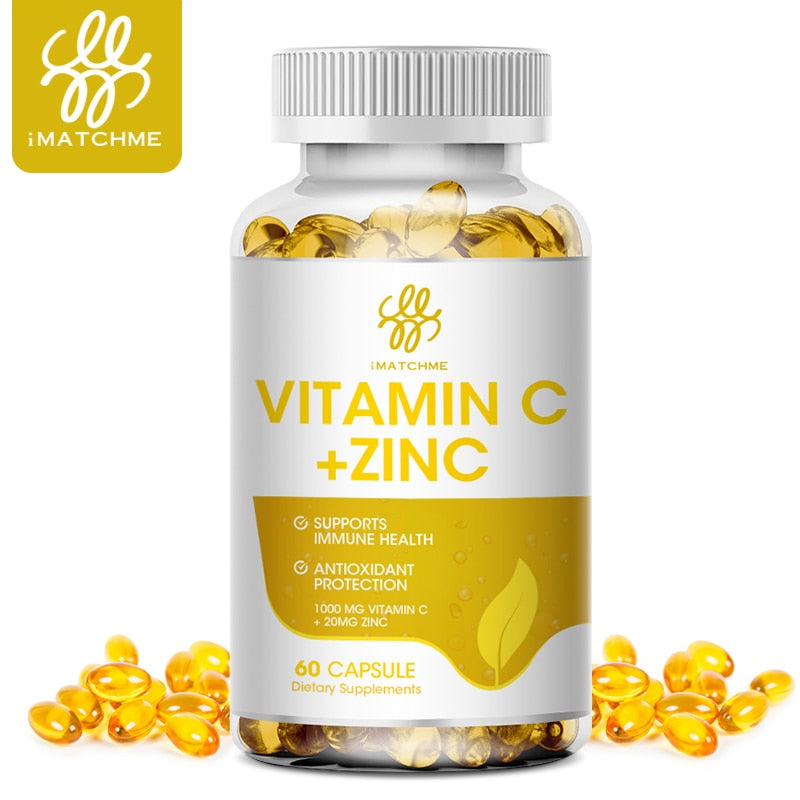 Vitamin C 1000mg &amp; Zinc 20mg Powerful Formula Immune Support  Antioxidant Supports Cell Activity Energy Production &amp;Skin Health
