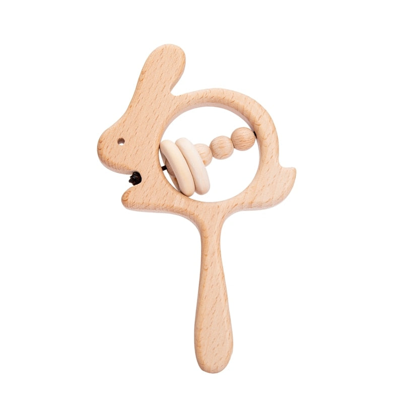 Wooden Rattle Baby Teether for Kids Teething Rings Animal Crochet Rattle Elephant Wooden Babies Gym Montessori Children's Toys