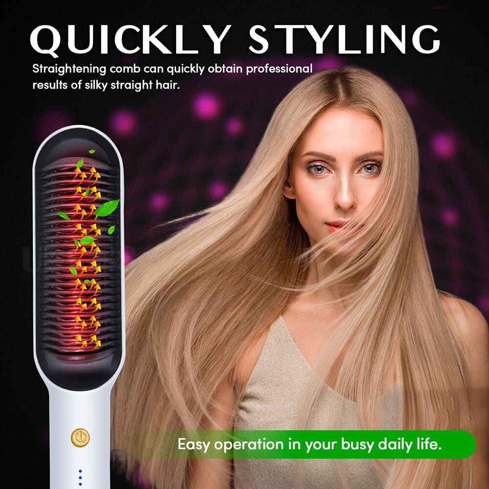 Professional Hair Straightener Brush Electric Hot Comb Curler Hair Iron Straightening Comb Men Beard Straightener Beard Brush