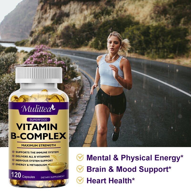 Mulittea Vitamin B Complex Capsule B12 Folic Acid Biotin Reduce Stress Better Moods Nervous System Health Energy Supplement