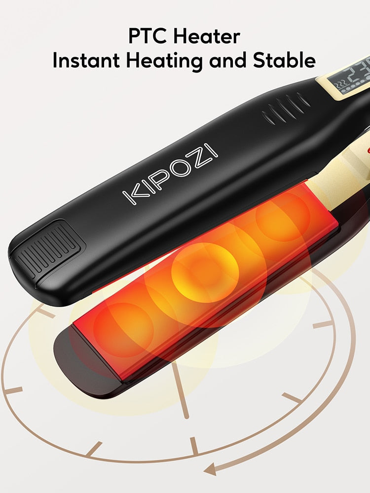 KIPOZI Hair Straightener 139 Titanium Flat Iron 1.75 Inch Wide Plate with LCD Display, Adjustable Temperature and Dual Voltage