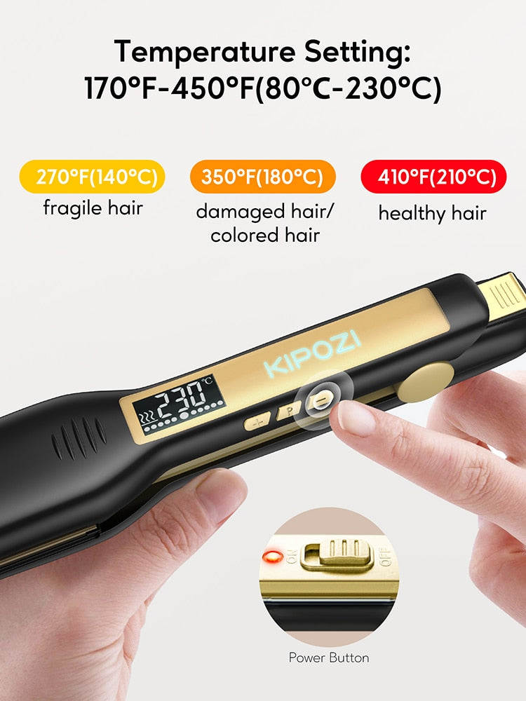 KIPOZI Hair Straightener 139 Titanium Flat Iron 1.75 Inch Wide Plate with LCD Display, Adjustable Temperature and Dual Voltage
