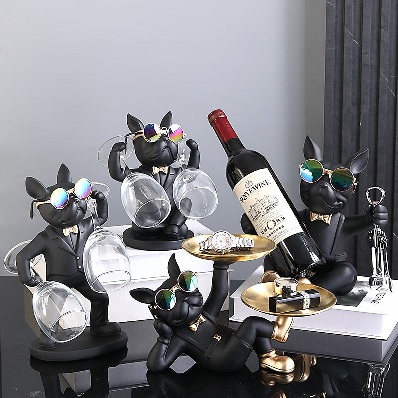 French Bulldog Wine Holder Nordic Live Room Sculpture office Dog Statue Table Decoration Dog Resin Statu Home Decor Ornament