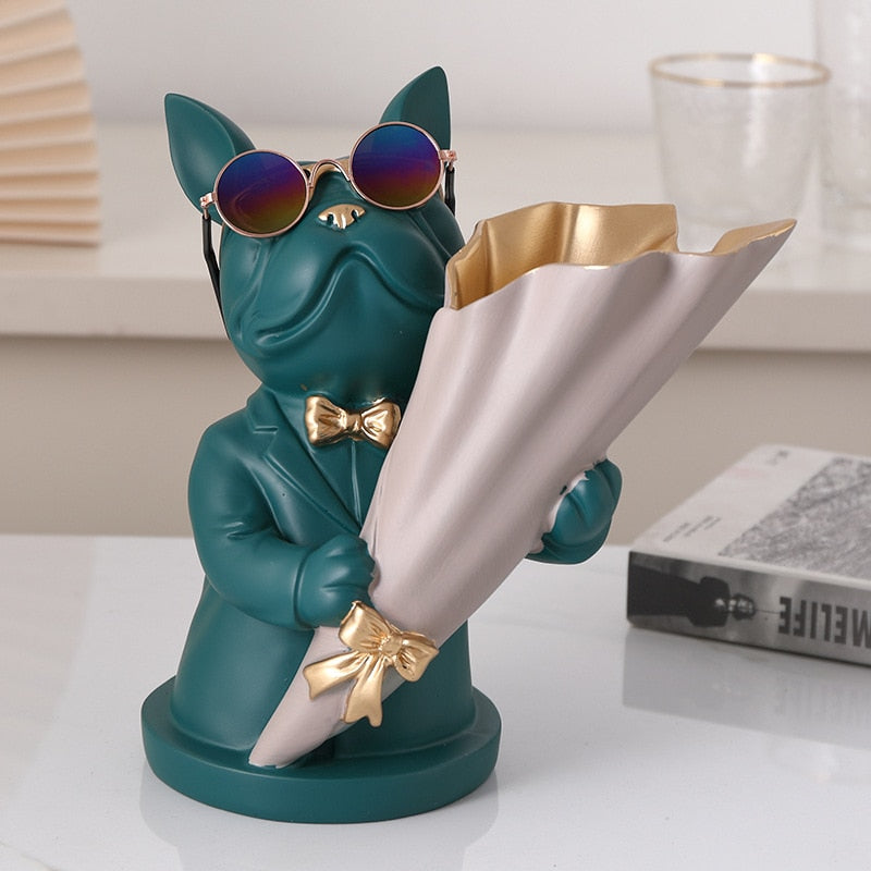 French Bulldog Figurine With Vase For Flower Decoration Home Animal Resin Sculpture Flower Vase For Table Decoration Dog Statue