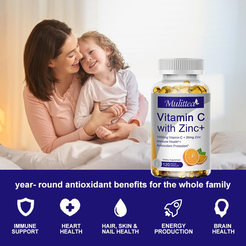 Mulittea Organic Vitamin C 1000mg And Zinc 20mg Capsules Supplements Antioxidant Immune Pigmentation Anti-wrinkle Whitening Skin