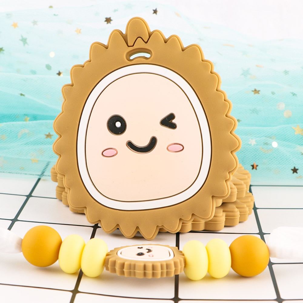 Kovict 1pc Silicone Teether Baby Cartoon Durian Watermelon Avocado Fruit Sushi Pendants DIY Baby Chewing Teether Pacifier Chain