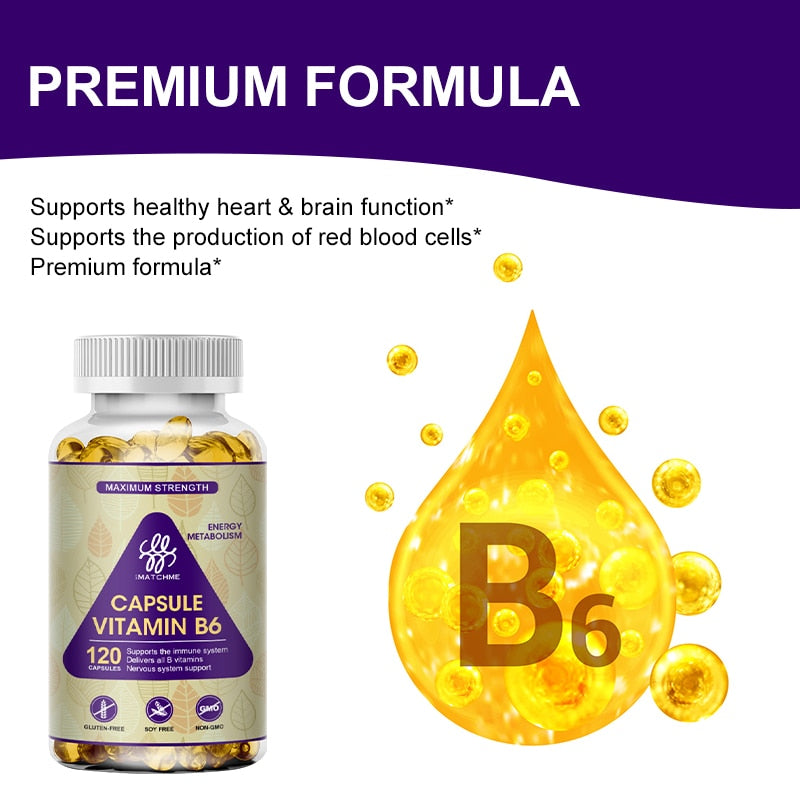 iMATCHME Vitamin B6 Capsules Boost Immune System Help Cardiovascular Health Brain Function Active Cells Protect Hair Health