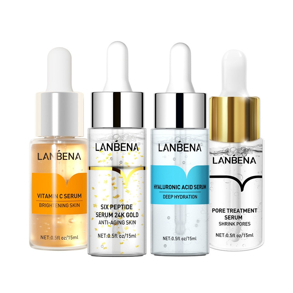 Vitamin C Hyaluronic Acid 24K Gold Six Peptides Acne Removal Serum Anti-Aging Moisturizing Shrink Pore Lift Firming Skin